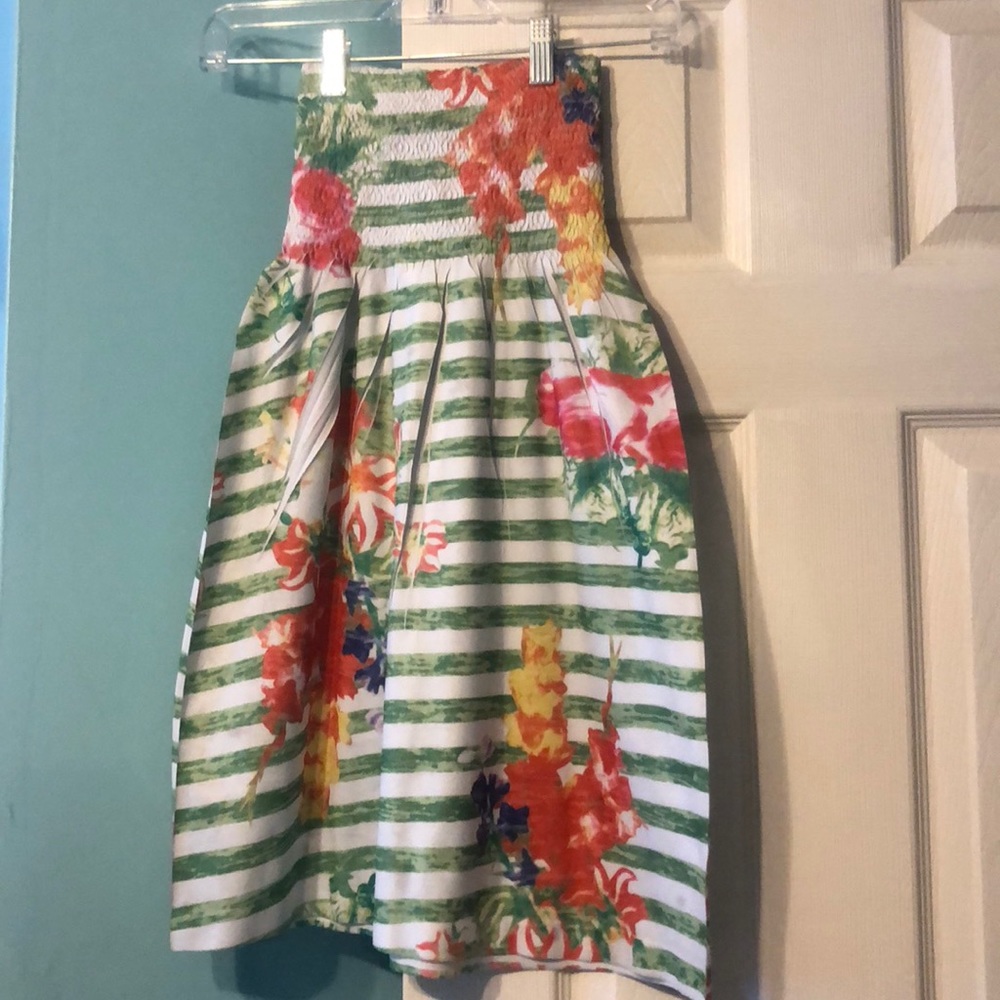 Green and white striped floral dress
